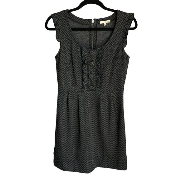 BEBOP NORDSTROM Scoop Neck Dress Ruffled Buttons Zipper Chevron Gray Medium - Picture 1 of 8